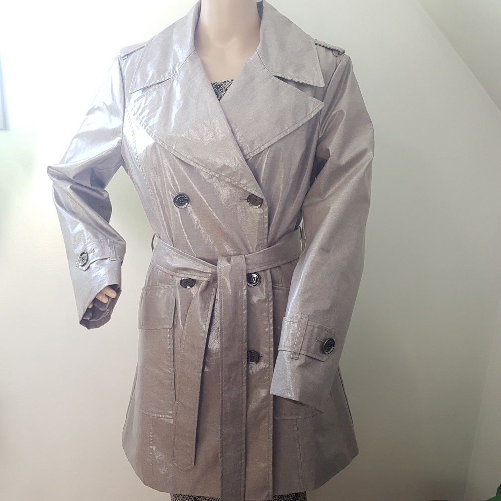 Karen Millen Double Breasted Belted Trench Coat Mob Wife Jacket Champagne Sz 10